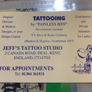 Painless Jeff Baker Tattoo Artist Business Card 1980`s