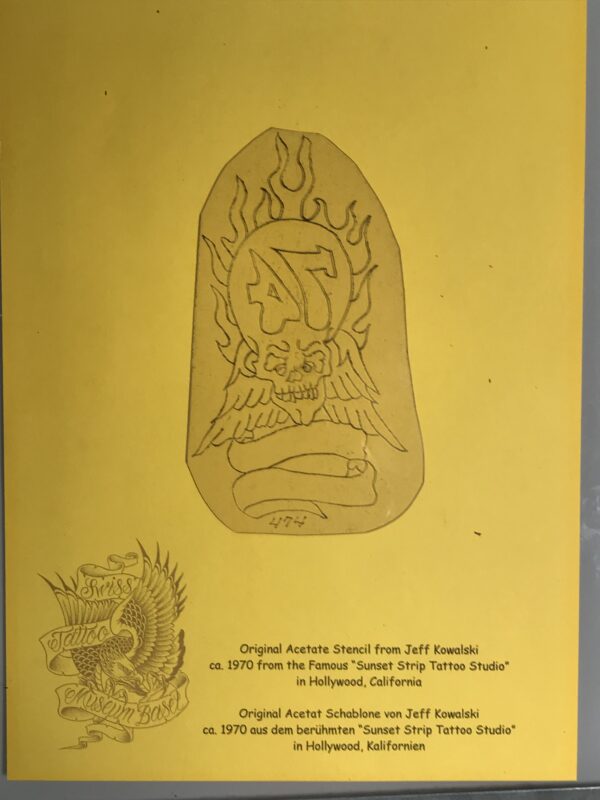 Vintage Tattoo Design Traditional 74` Skull Wings Banner Flames 1974 Acetate Stencil #474