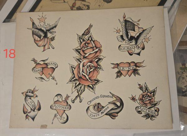 Vintage Tattoo Flash Sheet Roses Hearts