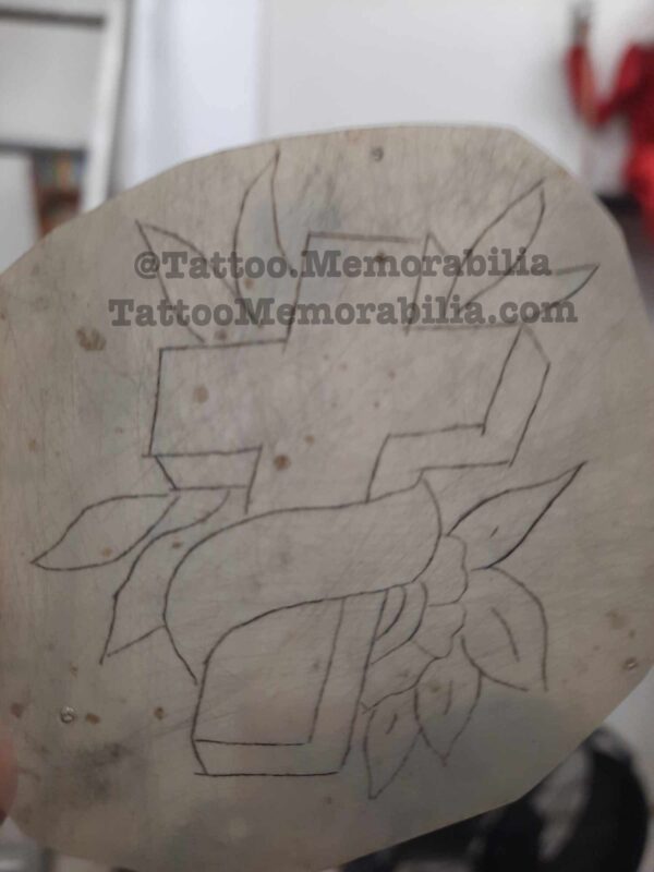 Antique Tattoo Design Acetate-Cross and flowers