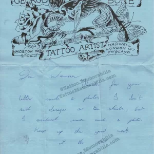 George Bone Tattoo Artist Vintage Handwritten Letter 1981