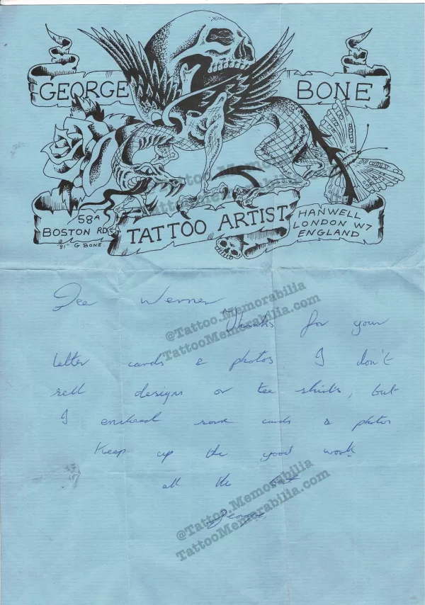 George Bone Tattoo Artist Vintage Handwritten Letter 1981