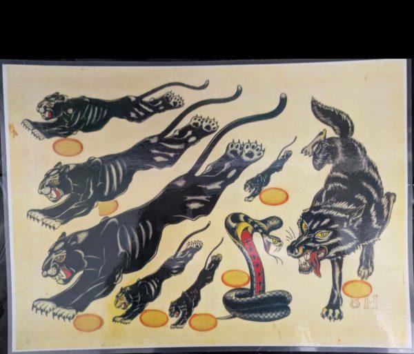 Vintage Tattoo Flash Sheet Panther Tattoo Designs
