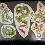 vintage-tattoo-flash-sheet-1980s-cutout-Dragons