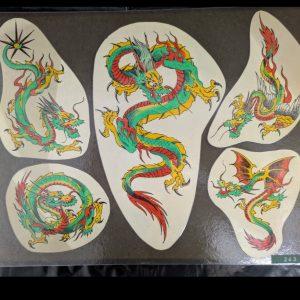 vintage-tattoo-flash-sheet-1980s-cutout-Dragons