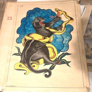 Vintage Spaulding Flash 1976 1P Panther Snake Battle Tattoo Design