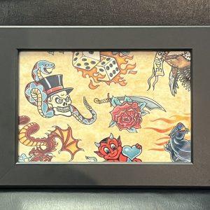 Vintage 1990`s Traditional Tattoo Design Cloth Mounted & Framed (6)