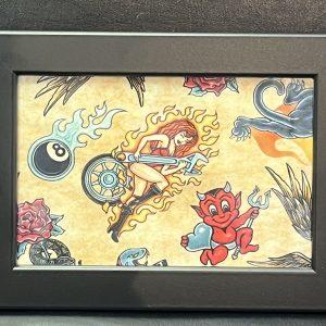 Vintage 1990`s Traditional Tattoo Design Cloth Mounted & Framed (5)