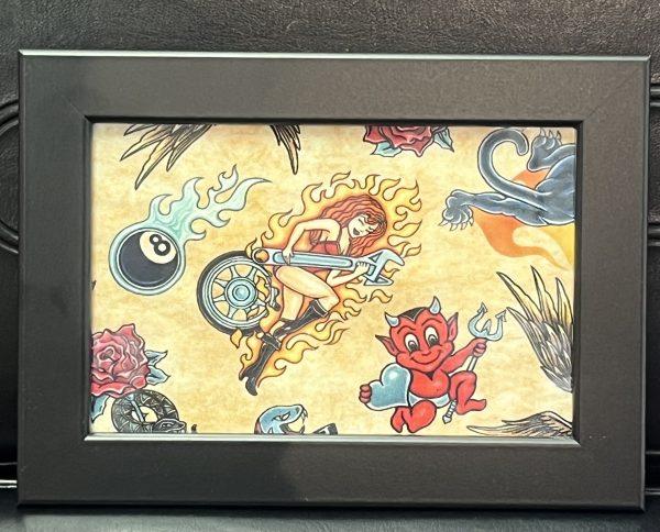 Vintage 1990`s Traditional Tattoo Design Cloth Mounted & Framed (5)