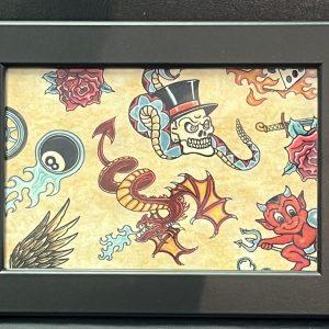 Vintage 1990`s Traditional Tattoo Design Cloth Mounted & Framed (4)