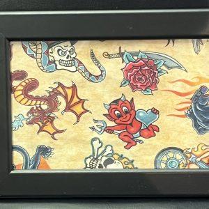Vintage 1990`s Traditional Tattoo Design Cloth Mounted & Framed (3)