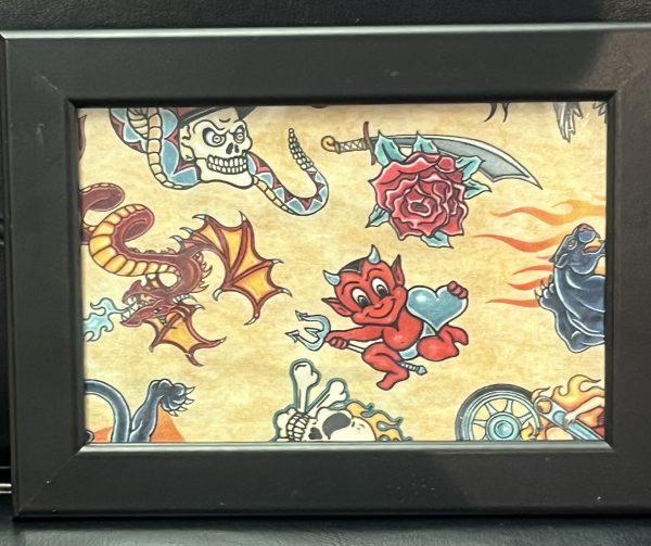 Vintage 1990`s Traditional Tattoo Design Cloth Mounted & Framed (3)