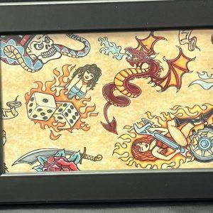 Vintage 1990`s Traditional Tattoo Design Cloth Mounted & Framed (2)