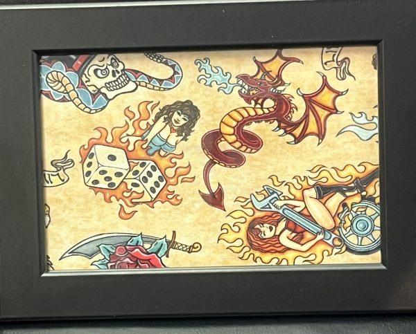 Vintage 1990`s Traditional Tattoo Design Cloth Mounted & Framed (2)