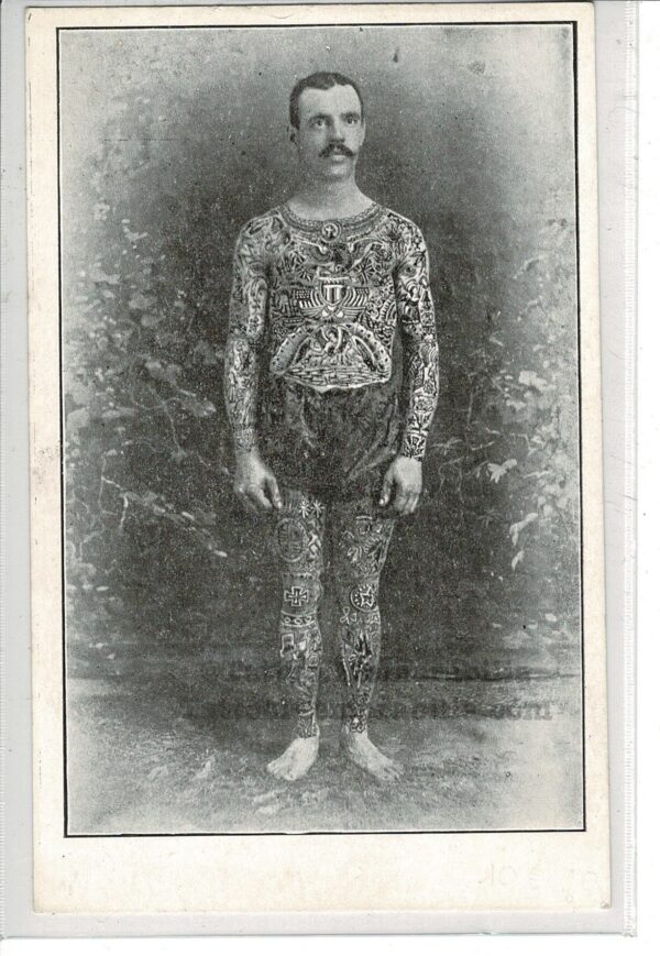 Frank Marwood Tattooed Man - Circus Sideshow Performer - Antique Pitchcard