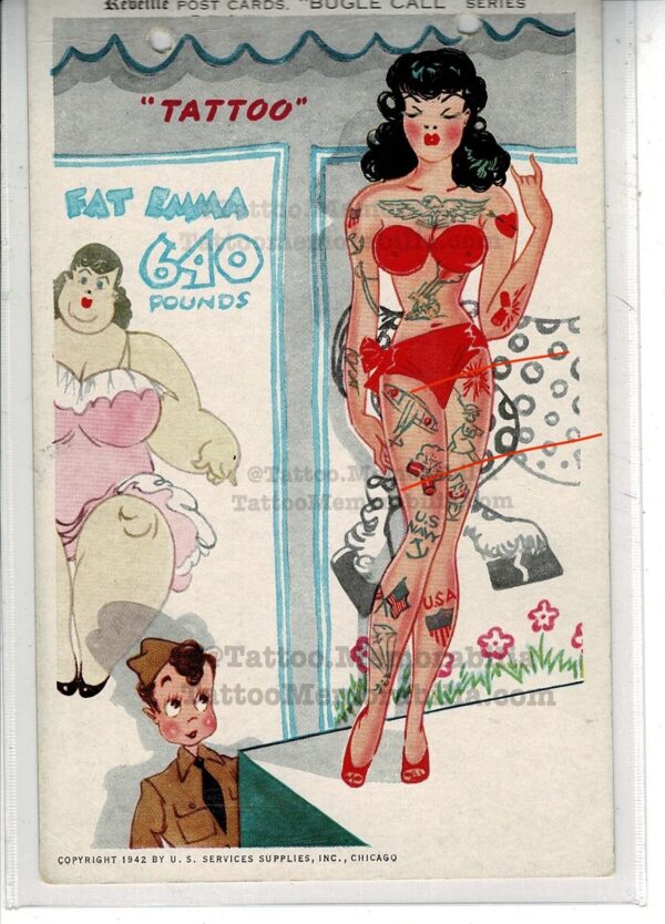 1940`s WW2 Tattoo Postcard Circus Sidesshow