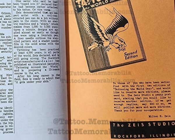 Milton Zeis Tattooing The World Over- Vintage Milton Zeis Tattoo Supply Book  2nd Edition 1960`s