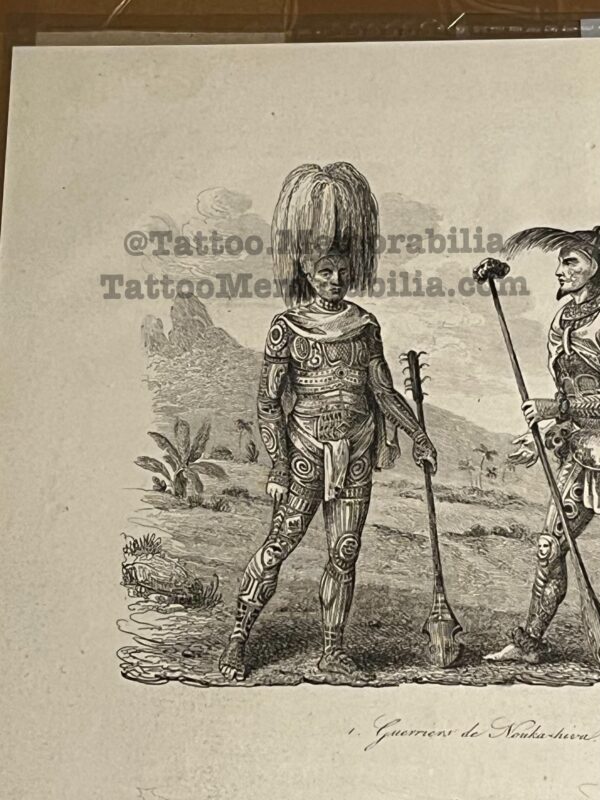 1783 Antique Wood Engraving picture of Tattooed Natives New Zealand