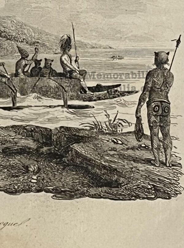 1783 Antique Wood Engraving picture of Tattooed Natives New Zealand