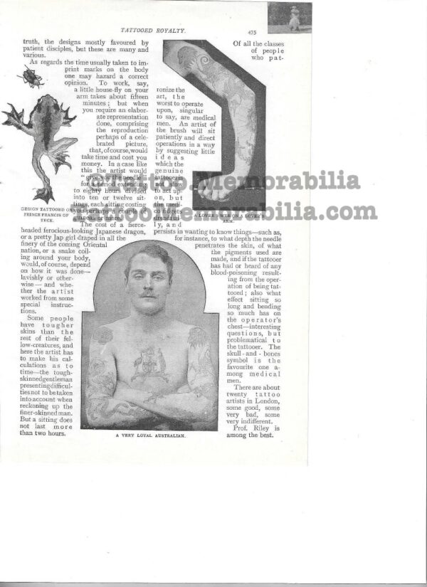 1898 Rare Original Article on Tattooing "Tattooed Royalty" Harmsworth Londondon Magazine by R.J. Stephen