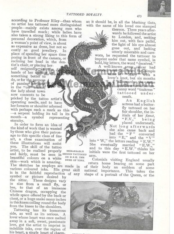 1898 Rare Original Article on Tattooing "Tattooed Royalty" Harmsworth Londondon Magazine by R.J. Stephen