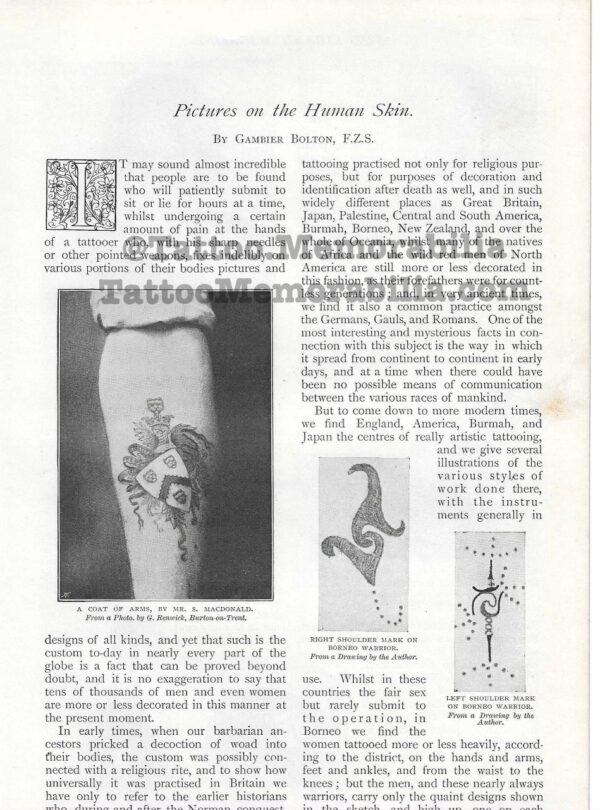 1897 Rare Original Article on Tattooing "Pictures on the Human Skin" Strand Magazine