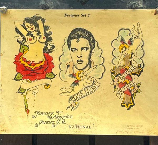 Vintage Tattoo Flash National Tattoo Supply-Tattoo Artist Johnny T-Elvis Tattoo