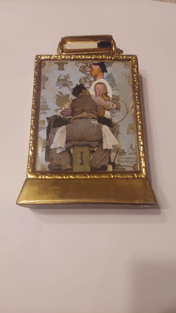 NORMAN ROCKWELL'S THE TATTOO ARTIST EMPTY 11" GOLD KENTUCKY BOURBON DECANTER BOTTLE-Collectible