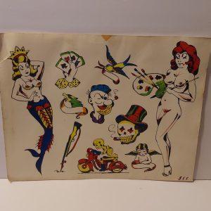 Vintage Tattoo Flash Sheet ca 1950`s