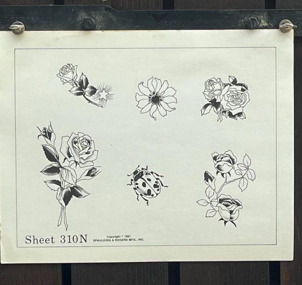 Vintage Tattoo Flash 310N Flower Tattoo Designs-Spaulding & Rogers