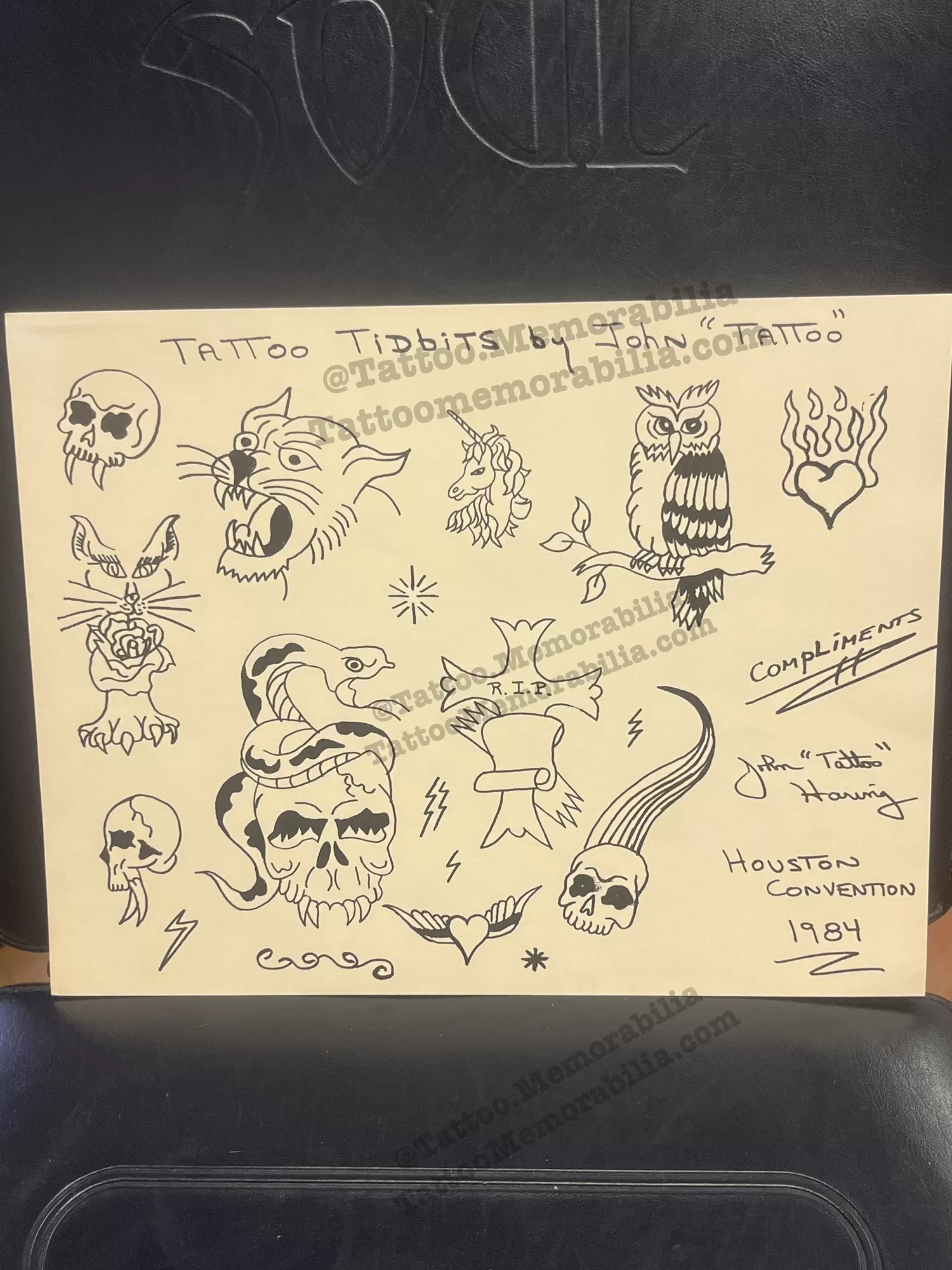 1984 Houston Tattoo Convention Original Tattoo Flash Sheet