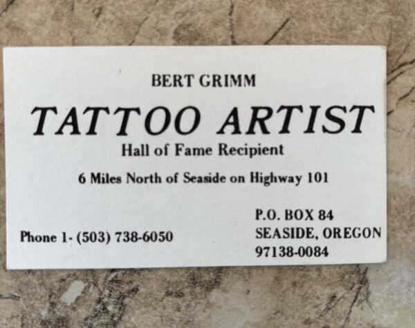 Vintage Bert Grimm Tattoo Artist Business Card