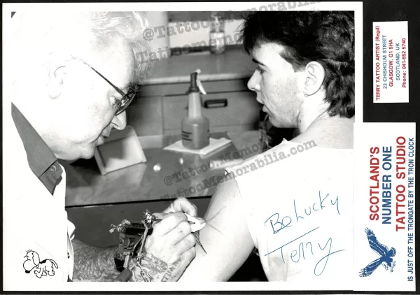 Tattoo Artist Terry Wrigley-Glasgow Scotland-Signed Vintage Photograph Be Luck-Terry