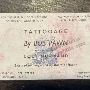 Bob Pawn Rare Vintage Tattoo Artist Business Card