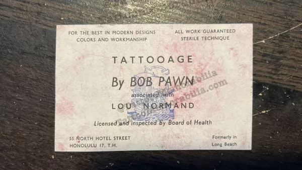 Bob Pawn Rare Vintage Tattoo Artist Business Card