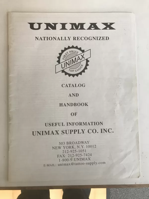 Unimax Tattoo Supply Catalog 1996 NYC