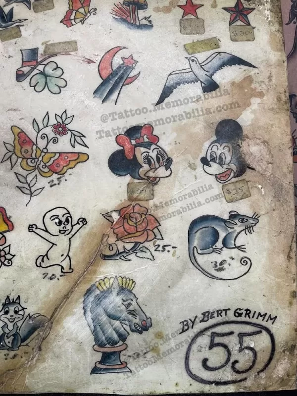 Vintage Bert Grimm Tattoo Flash Sheet