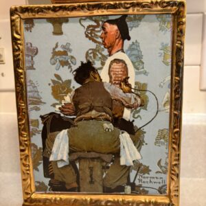 NORMAN ROCKWELL'S THE TATTOOIST EMPTY 11" GOLD KENTUCKY BOURBON DECANTER BOTTLE-Collectible