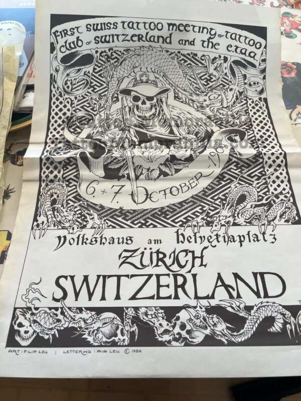 1986 First Swiss Tattoo Convention-Meeting Zurich, Switzerland -Vintage A3 Poster