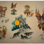 hand painted piece of wall vintage tattoo flash by Mickie Kott 1981