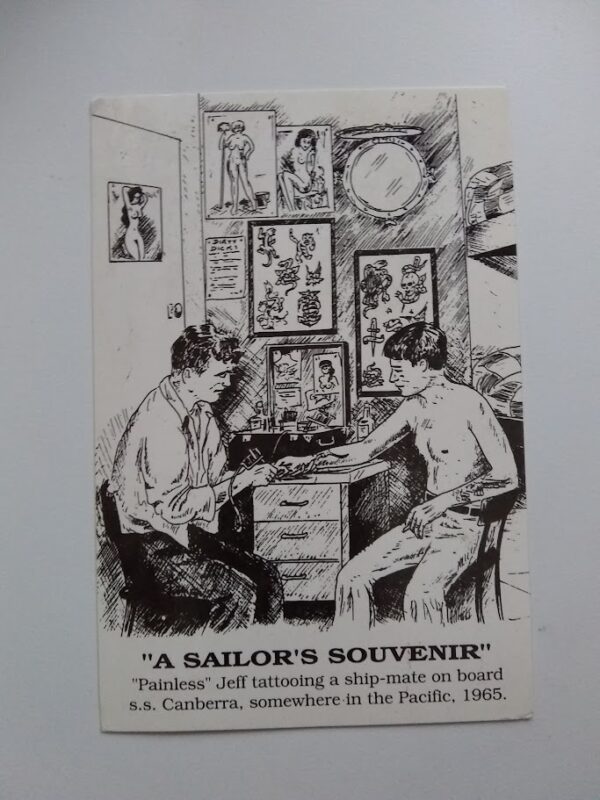 "A Sailors Souvenir" Vintage Tattoo Postcard-Painless Jeff Baker Tattoo Artist 1965