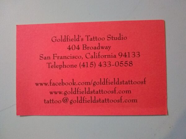 Goldfield`s Tattoo Studio Tattoo Artist Henry Goldfield Business Card