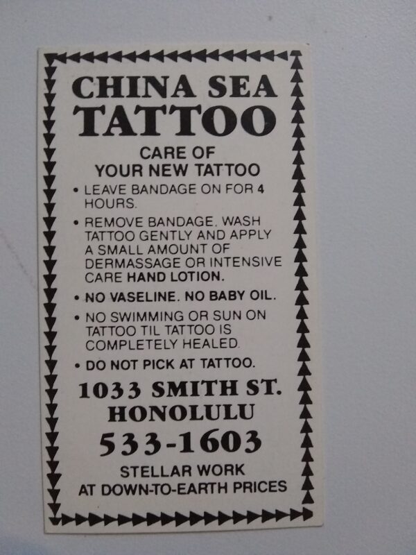 Mike Malone Tattoo Artist Business Card China Sea Tattoo