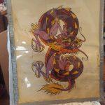 Ted Nelson Tattoo Artist-Vintage Tattoo Flash-Purple Dragon Tattoo Design-Backpiece