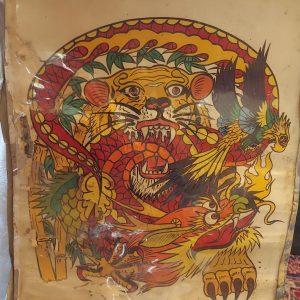 Ted Nelson Tattoo Artist-Vintage Tattoo Flash-Tiger-Dragon-Parrot Tattoo Design