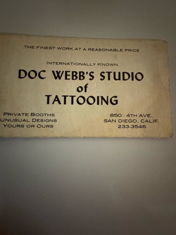 Doc Webb Tattoo Artist Business Card 1980‘s