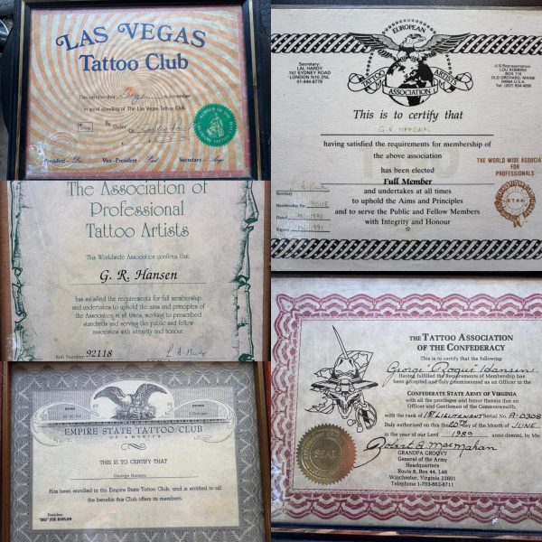 Vintage Tattoo Club Certificates- George Hansen