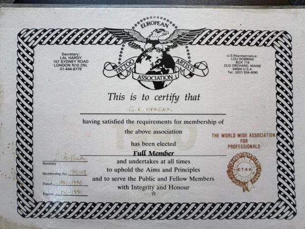 Vintage Tattoo Club Certificates- George Hansen - Image 3