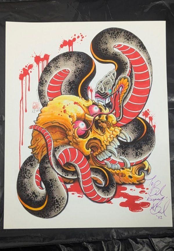 Aaron Bell Tattoo Flash 2012 Snake Skull Print