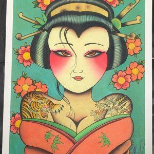 Aaron Bell Tattoo Flash 2012 Tattooed Geisha Print